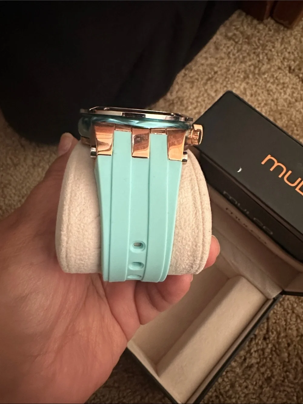 Mulco Blue Marine Rose Gold Tone Case Watch with Turquoise Strap